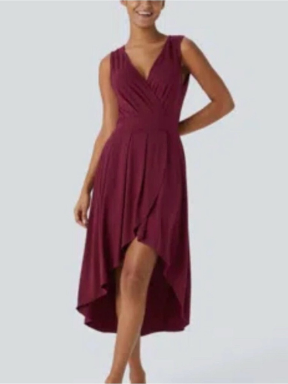 HALARA Deep V Neck Sleeveless High Low Crossover Hem Midi Casual Dress Sz M NWT